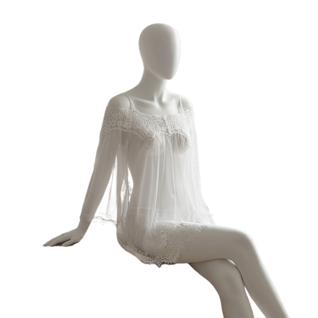 Babydoll Chemise Night - ملابس داخلية نسائية سوداء من الدانتيل